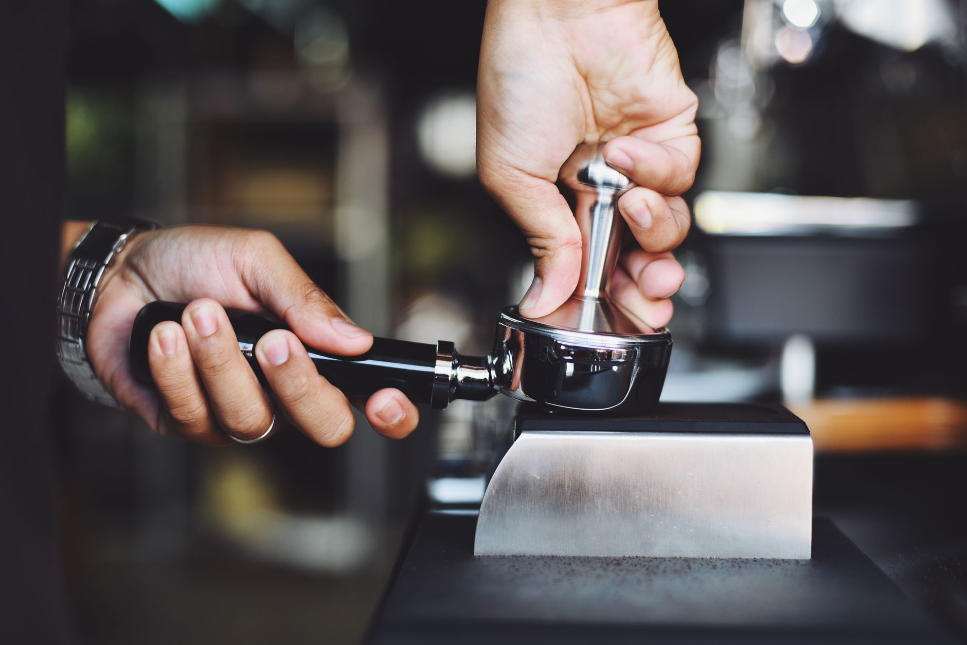 espresso portafilter 54mm tamped coffee puck